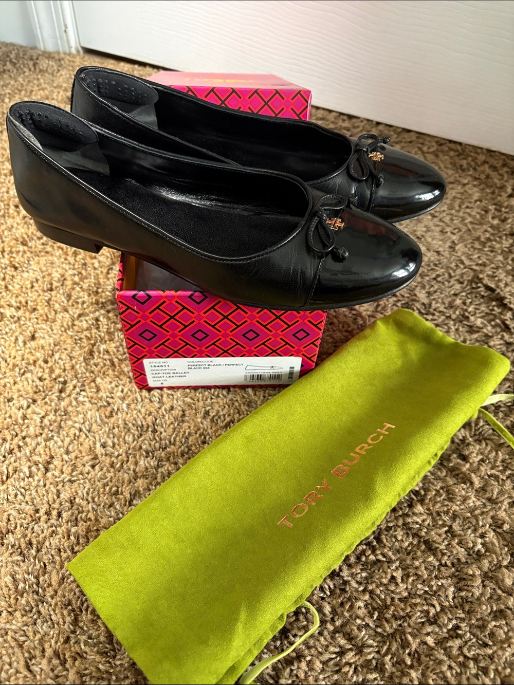Tory Burch Black Patent Toe & Leather Ballet Flats